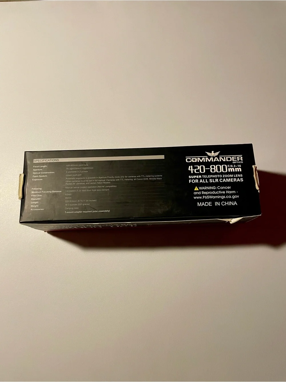 Commander Optics 420-800mm f/8.3-16 Super Telephoto SLR Zoom Camera Lens NIB